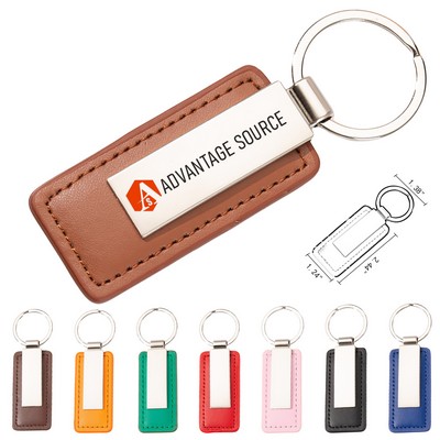 Rectangular PU Leather Metal Keychain