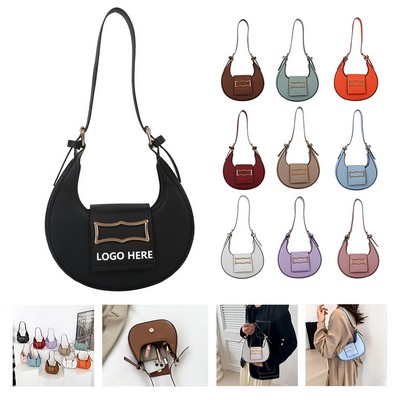 Crescent-Shaped PU Leather Saddle Shoulder Tote