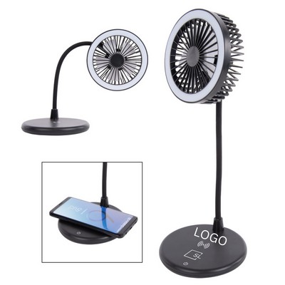 3-in-1 Desktop Fan with Ring Light and Wireless Charger