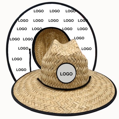 MOQ 50PCS Lifeguard Beach Sun Straw Hat/Woven Patch