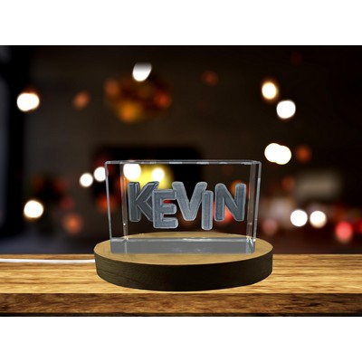 Personalized Kevin 3D Engraved Trophy Award Crystal Art w/LED Base
