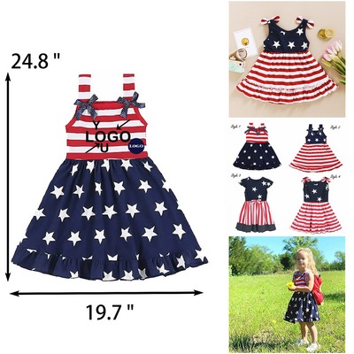 Patriotic Bow Dress For Girls