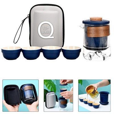 4-Cup Ceramic Tea Set W/ Glass Teapot