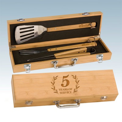 BBQ 3-Piece Bamboo Set in Bamboo Case