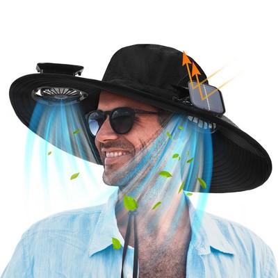 2 Solar Fan Fishing Wide Brim Sun Hat for Outdoor