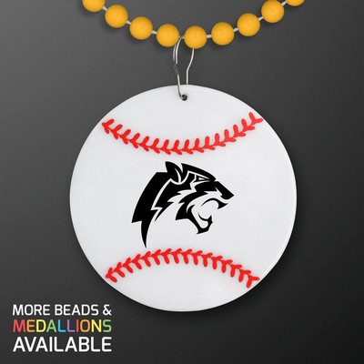Baseball Medallion with Golden Yellow Beaded Necklace (Non Light Up) - PRINTED