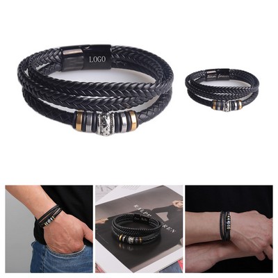 Men's Triple-Layer Leather Bracelet w/ Secure Magnetic Closure