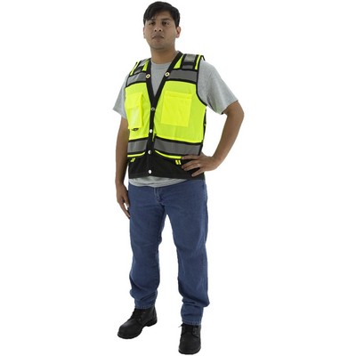 Majestic 75-3237 Hi Viz Heavy Duty Surveyor's Vest with Contrasting Stripes, ANSI 2