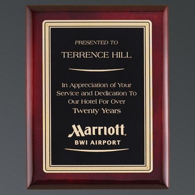Rosewood Piano Finish Plaque, Textured Black LaserFX® Plate w/Florentine, Large (9"x12")