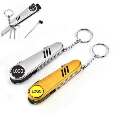 6" 1 Multifunctional Golf Divot Tool Kit with Score Pen Cleaner Knife Wrench