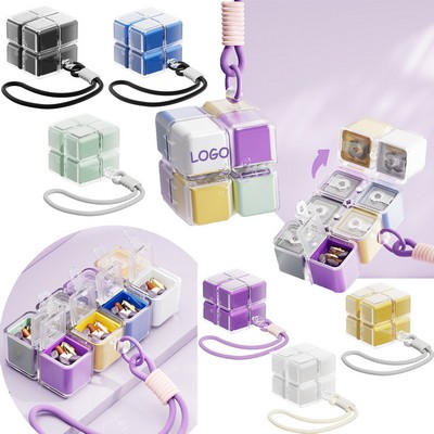 Cube-Shaped Pill Case with Lanyard