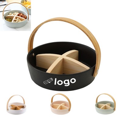 Portable Ceramic Fruit Box Storage Box With Wooden Handle