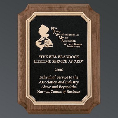 Premium Walnut Piano Finish Notched Rectangle, Textured Black Plate w/Florentine, Small (7"x9")