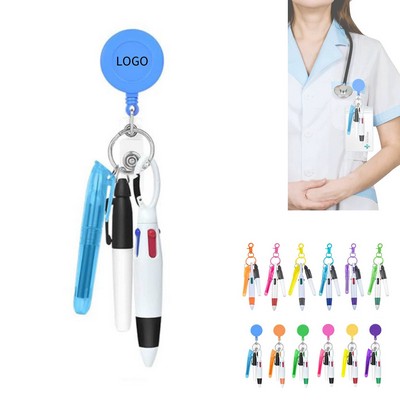 4-Color Ballpoint Pen + Highlighter + Carabiner Clip Set