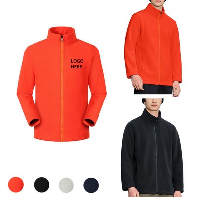 Lightweight Full Zip Soft Polar Fleece Jacket Outdoor Recreation Coat With Zipper Pockets