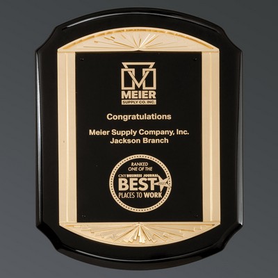 Ebony Piano Finish Plaque with "Sunburst" Casting and Black Plate, 11"x15"