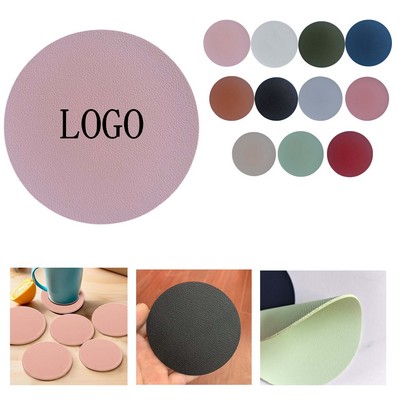 Round Waterproof Leather Table Coaster Set