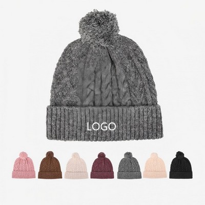 Classic Textured Cable Knit Pom Beanie