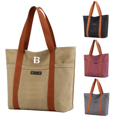 Cotton Canvas Shoulder Tote Bag