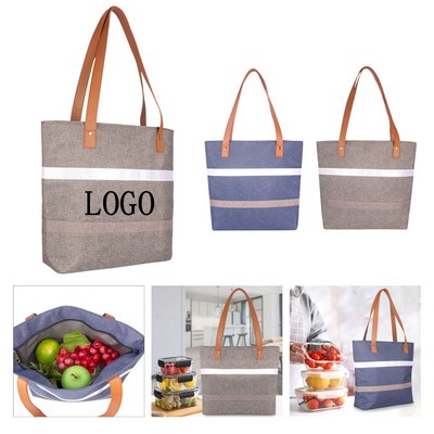 Striped Insulated Oxford Tote Bag