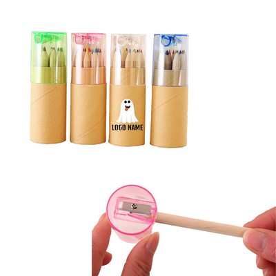 Wooden 12-Color Pencils With Sharpener In Tube