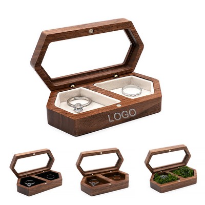 Double Ring Box Retro Jewelry Box Engraved Wooden Ring Holder