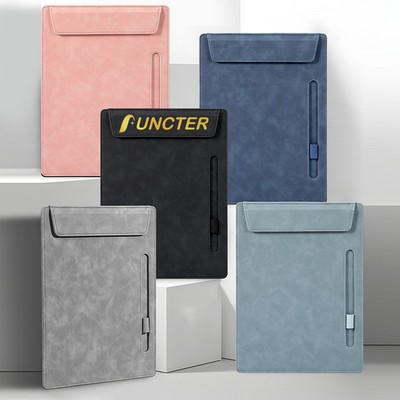 Leather Magnetic Clipboard Folder - A4 Document Organizer With Pen Holder & Magnetic Closure