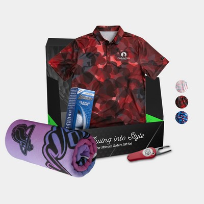 YATTA Golf® Freedom Men's Polo Shirt, Towel, Srixon® Golf Balls & Pitchfix® Icon Divot Tool Gift Set