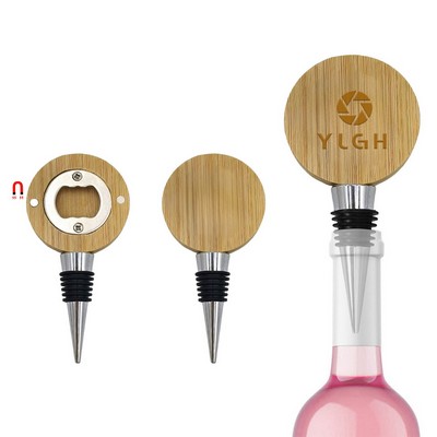 Round Bamboo Opener With Wine Stopper