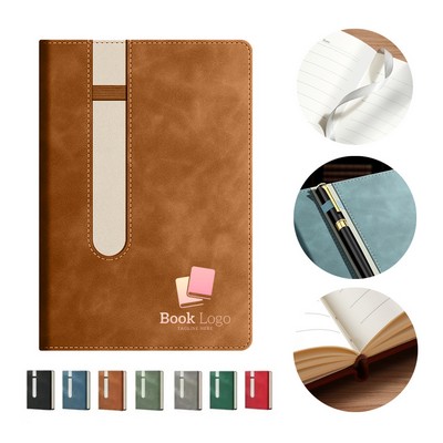 Waterproof Lay-Flat A5 PU Leather Notebook with Pen Holder