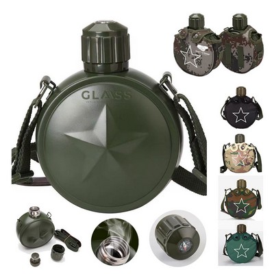 Military Style Insulated Canteen Water Bottle with Pouch & Strap
