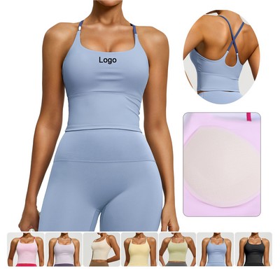 Sports Bra Plain Criss Cross Back Sporty Workout GymTank Top