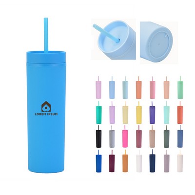 16oz Plastic Tumbler with Lid and Straw