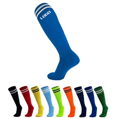 Childrens Striped Soccer Socks, High-Knee Athletic Cotton Tube Socks for Boys and Girls (Small)