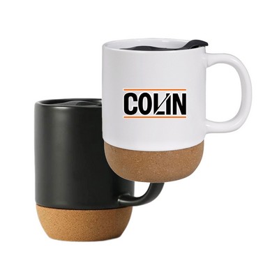 12oz Ceramic Mug with Cork Base and Lid - Anti-slip & Heat-resistant