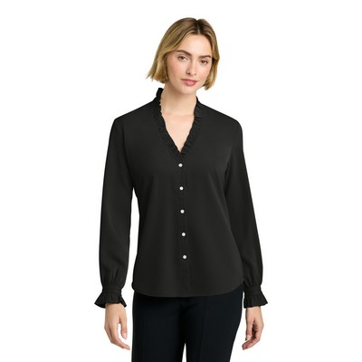 Brooks Brothers Women's Long Sleeve Ruffle Collar Blouse