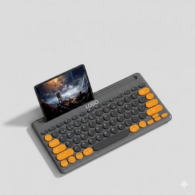4-Channel Bluetooth Keyboard, Dual-Mode Wireless Keyboard, Retro Round Keycaps, Tablet Slot Keyboard