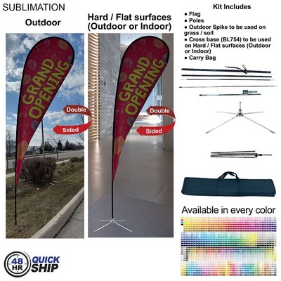 48Hr Quick Ship - 16' XL Tear Drop Flag Kit, Full Color Graphic Double Side, Outdoor & Indoor Use