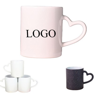 11oz Sublimation ceramic mugs with heart handle.