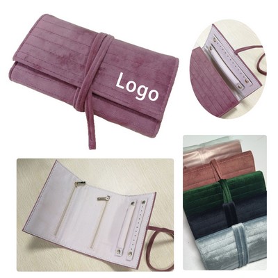 Luxury Velvet Jewelry Roll Travel Organizer Pouch