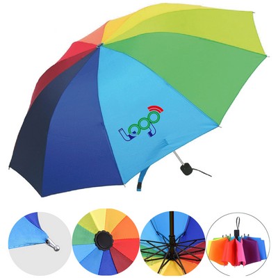 38" Rainbow Color Foldable Umbrella