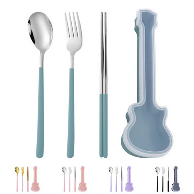 3 Piece Gold Stainless Steel Utensil Set with Guitar Shape Case