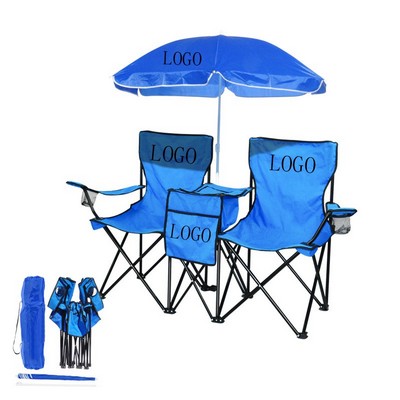 Folding Outdoor Picnic Chair With Umbrella For Couples
