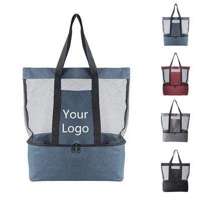 Oversized Mesh Beach Bag with Detachable Cooler and Zipper Pockets