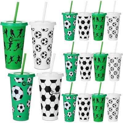 Soccer Party Favor Cup 24 oz Plastic Soccer Tumbler with Lid and Straw Reusable