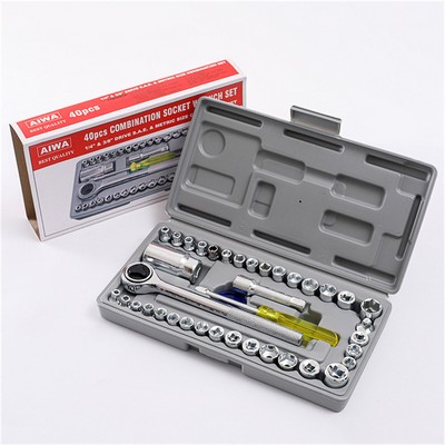 40-Piece Metal Socket Wrench Set, Car On-Board Manual Repair Tool Kit
