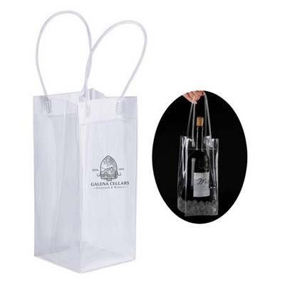 Clear PVC Wine Bottle Cooler Bag | Transparent Ice Chilling Tote | Bulk Gift Packaging & Event Givea