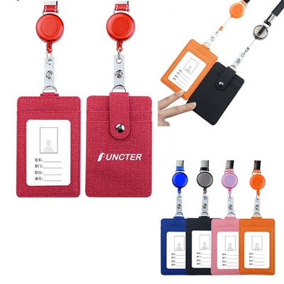 Vertical PU Leather Badge Holder With Retractable Badge Reel Lanyard