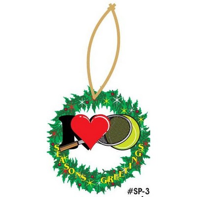 I Love Tennis w/ Racket Wreath Ornament w/ Clear Mirrored Back (4 Square Inch)