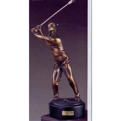 Copper Finish Golfer Back Swing Trophy w/Round Base (3"x7.5")
